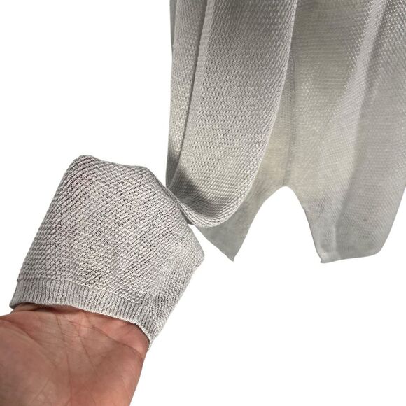 Margaret O'Leary Medium Lightweight Gray V-Neck Sweater Open Knit Linen - Picture 5 of 9